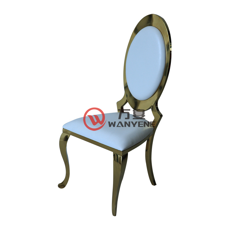 金色高档不锈钢餐椅 白色皮料座垫圆形靠背 不锈钢椅子 雕花靠背 结构牢固