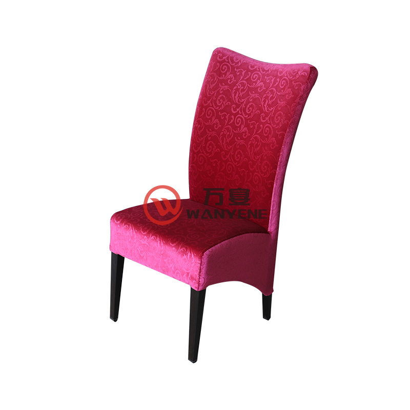 压花红色绒布酒店餐椅 五金铁艺椅脚 特色餐饮餐椅子 高端酒店椅子 结构稳固
