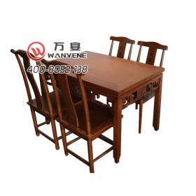 新中式实木餐桌 八仙桌中式餐桌椅组合 实木四人位 复古勾花餐桌 实木茶楼方桌