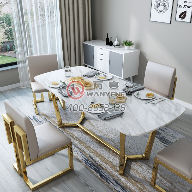 轻奢风格家具 轻奢后现代钢化玻璃餐桌椅组合现代简约家用餐厅长方形吃饭桌子