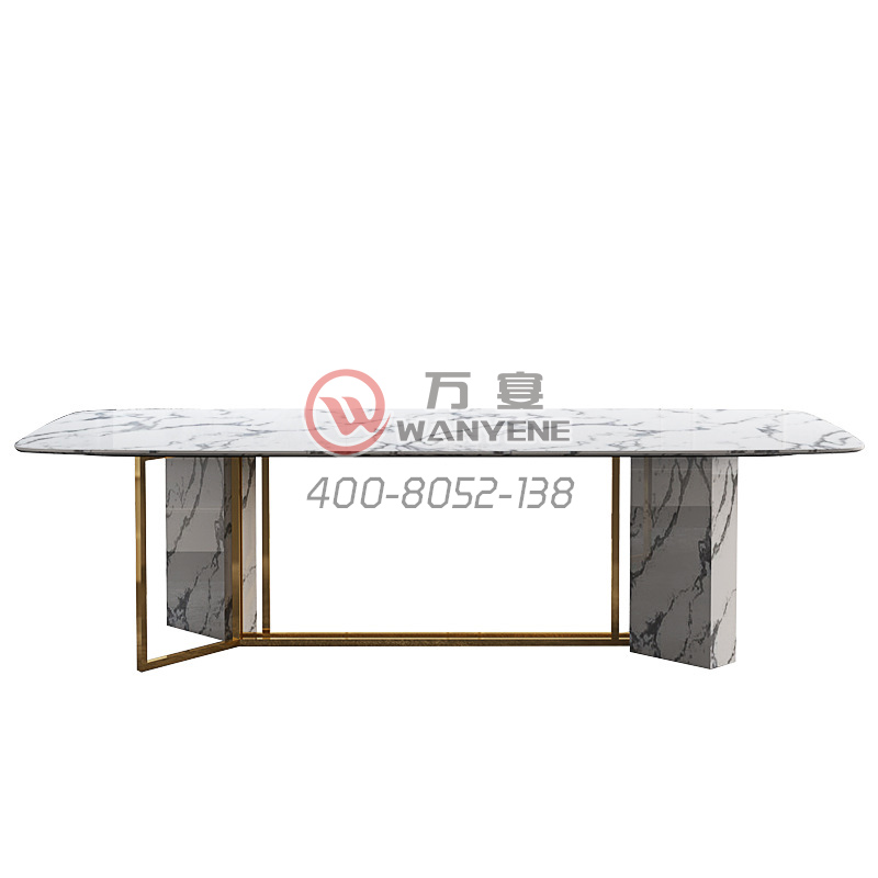 轻奢风格餐桌 奢华镀金 厚实不锈钢管餐桌 奢华大理石厢式桌脚 方形桌子