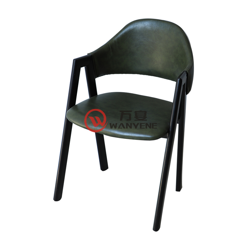 墨绿色厚重五金A字椅 铁艺工业风格餐椅 个性铁艺简约西餐厅餐椅 亮光金属焊接结构稳固耐用椅子