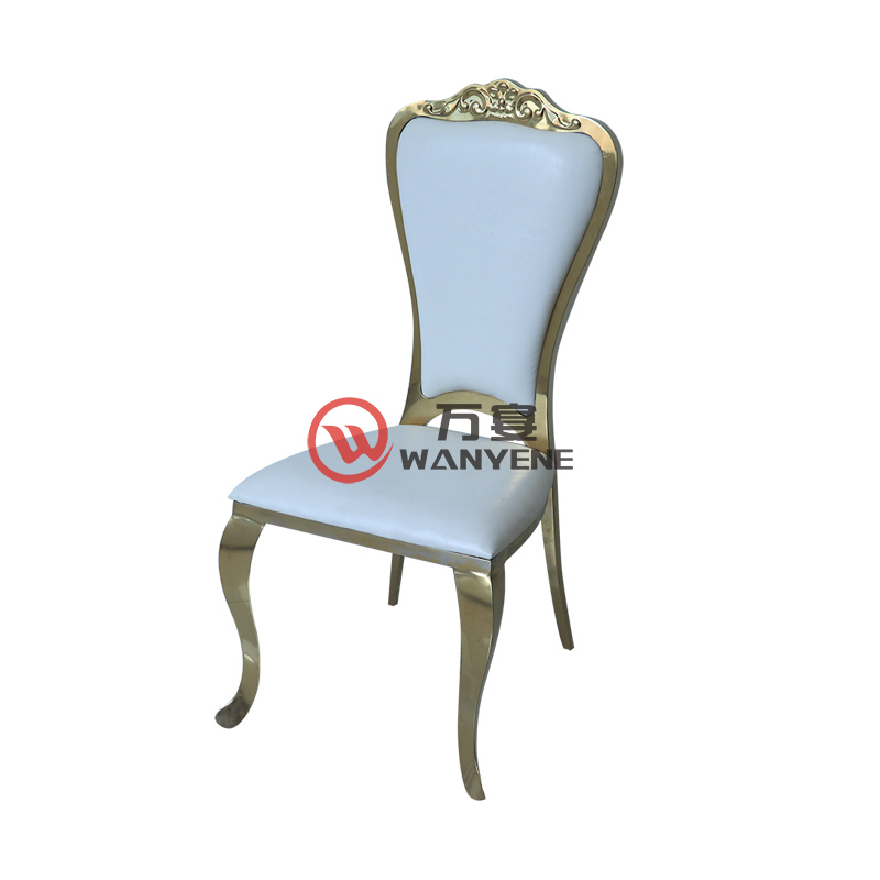 欧式金色不锈钢餐椅 白色皮料座垫靠背 西餐厅专属椅子 西餐厅餐椅