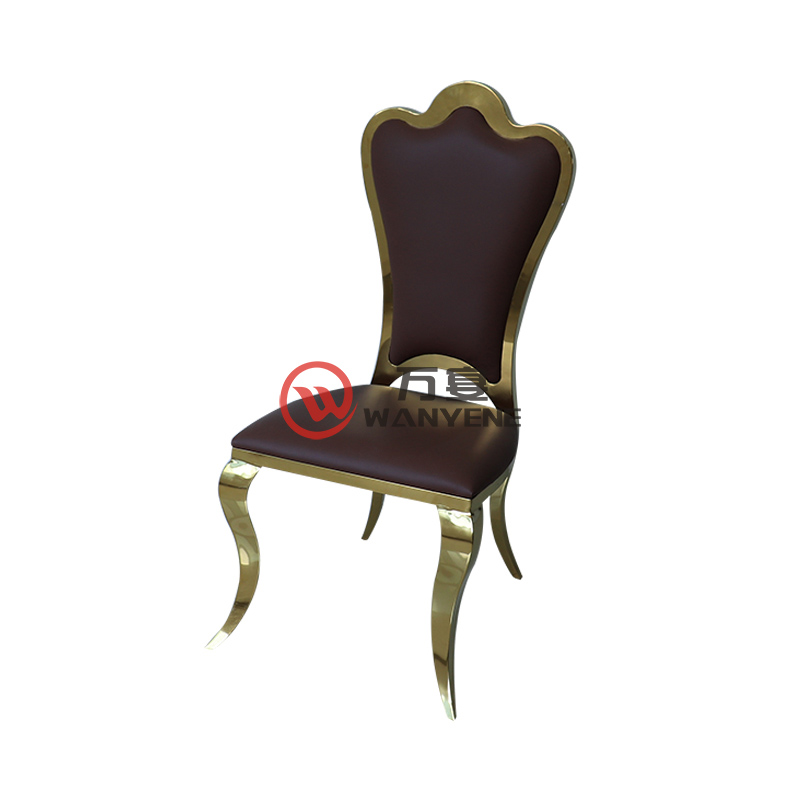 火锅桌椅金色皇冠椅 棕色座垫耐用结构稳固不锈钢餐椅 婚礼椅子