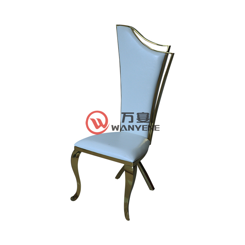个性高端金色定制不锈钢椅子 音乐餐厅餐椅 白色皮料座垫靠背 绒布座包金色不锈钢